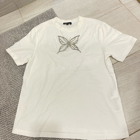 Maje rhinestone cotton t shirt white with embellishments size 2 medium - Picture 7 of 9